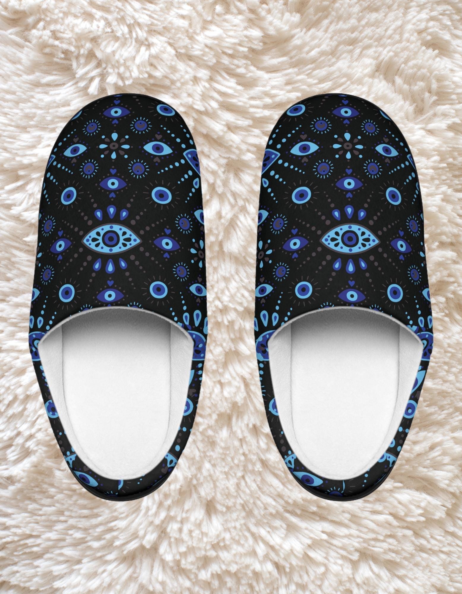 Blue Evil Eye Fleece Slippers: Cozy Indoor Comfort Shoes