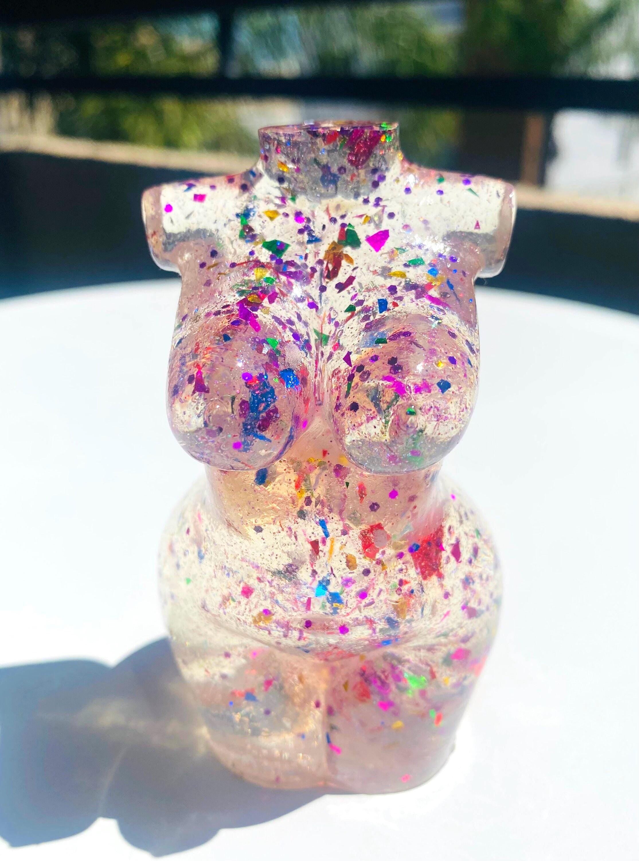 Handmade Resin Curvy Goddess Statue: Confetti Rainbow Decor