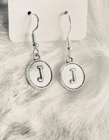 Personalized Silver Initial Earrings – Custom Letter Dangle with Secure Rubber Backing