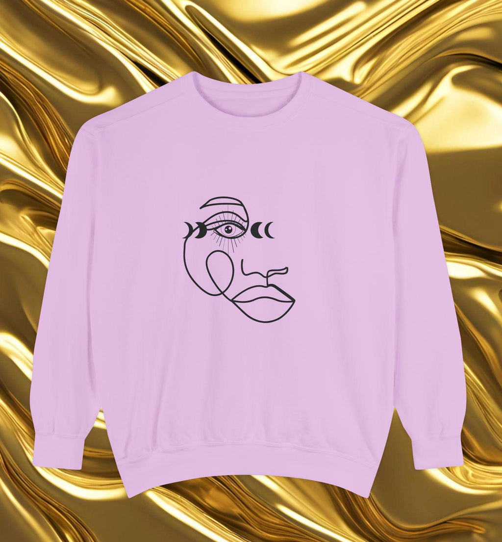 Celestial Profile Line Art Women's Face, Moon Phase Shirt, Lunar Cycle Jumper, Astronomy Sweatshirt,