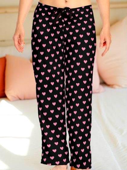Heart Print Pajama Pants: Pink & Black Cozy Lounge Sleepwear